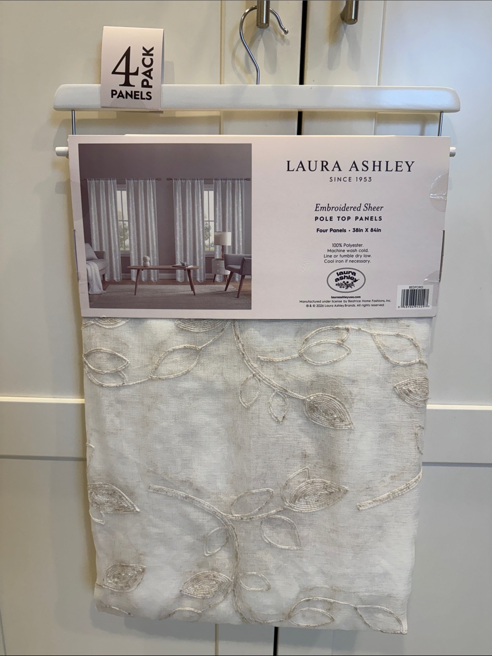 Laura Ashley Cream Embroidered Sheer Pole Top Panels (4-Pack)